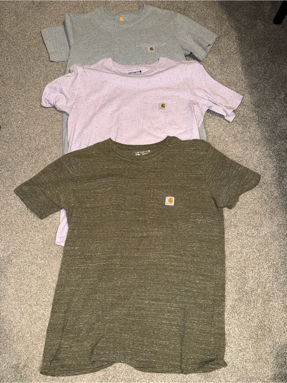 Carhartt 3-Pack Short-Sleeve Pocket Tees — Gray, Pink, Olive - Picture 3 of 3